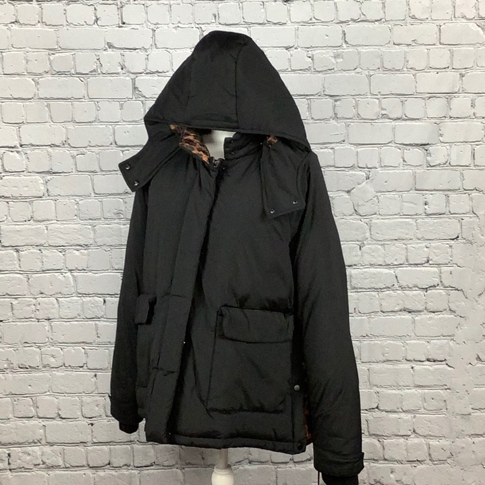 NWT Black & Leopard XL Halogen Coat